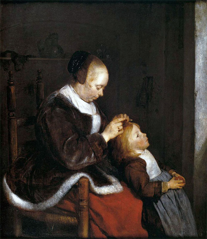 Mother Combing the Hair of a child